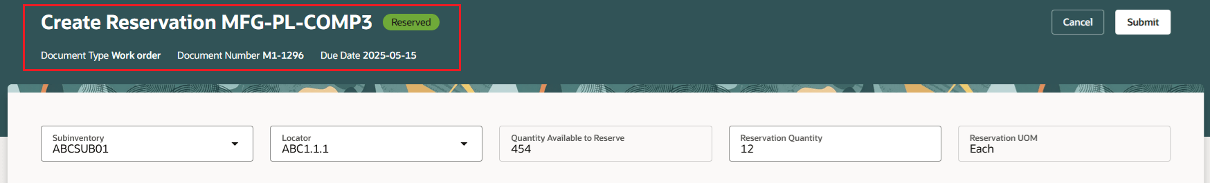 Inventory: Work Order Material Reservation