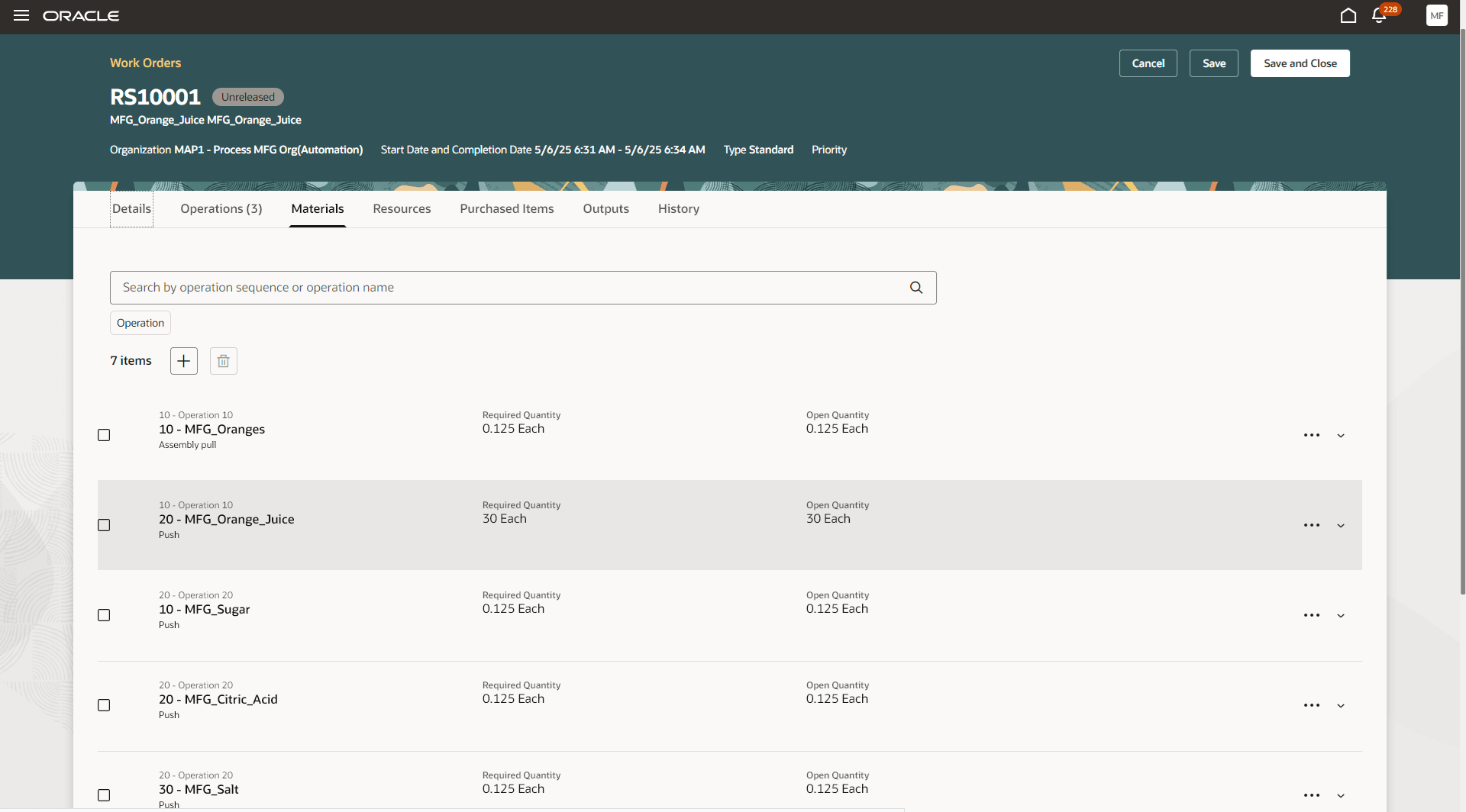 Same Item as both Input and Output in a Process Work Order