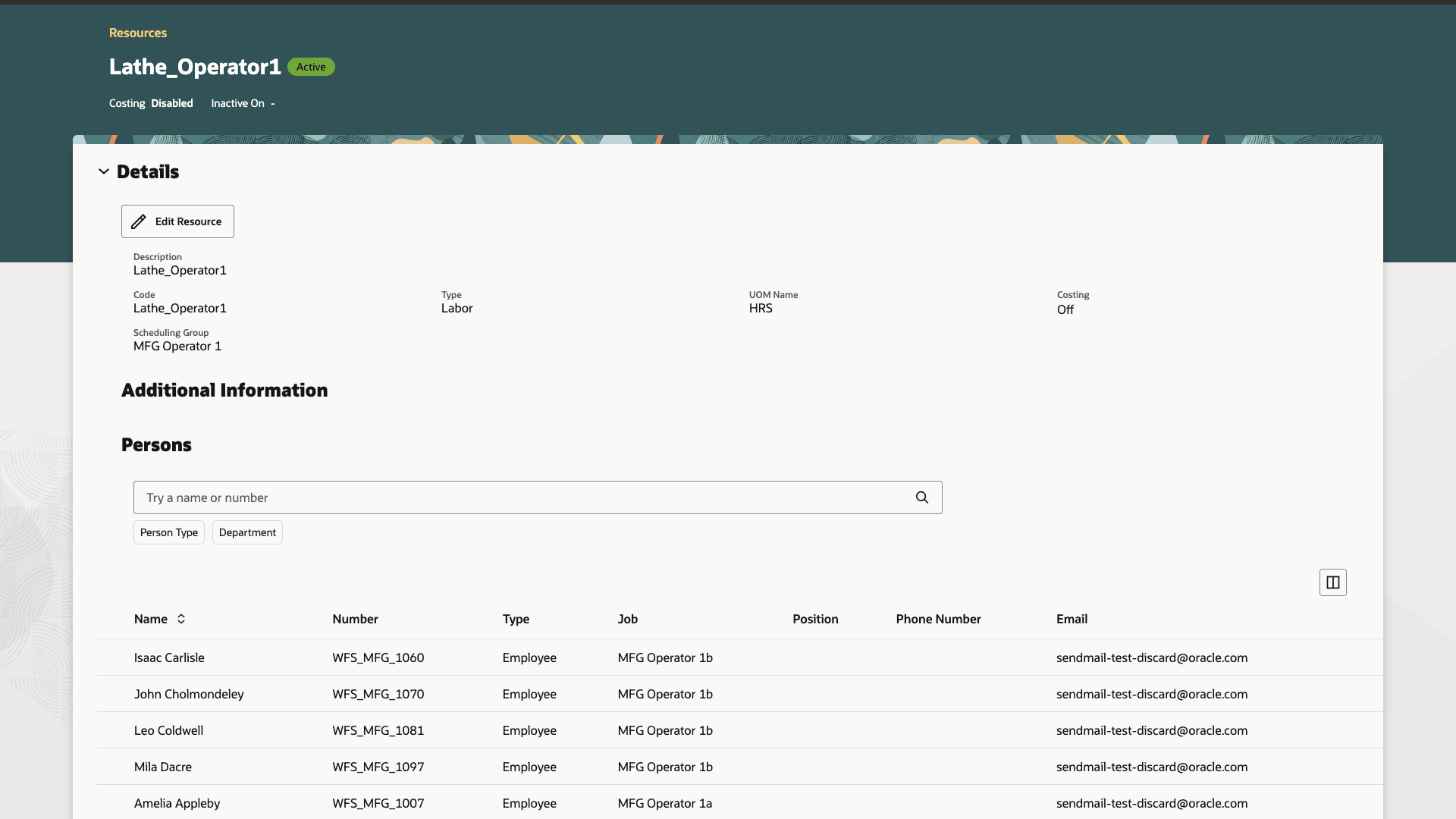 View Persons in Resources page