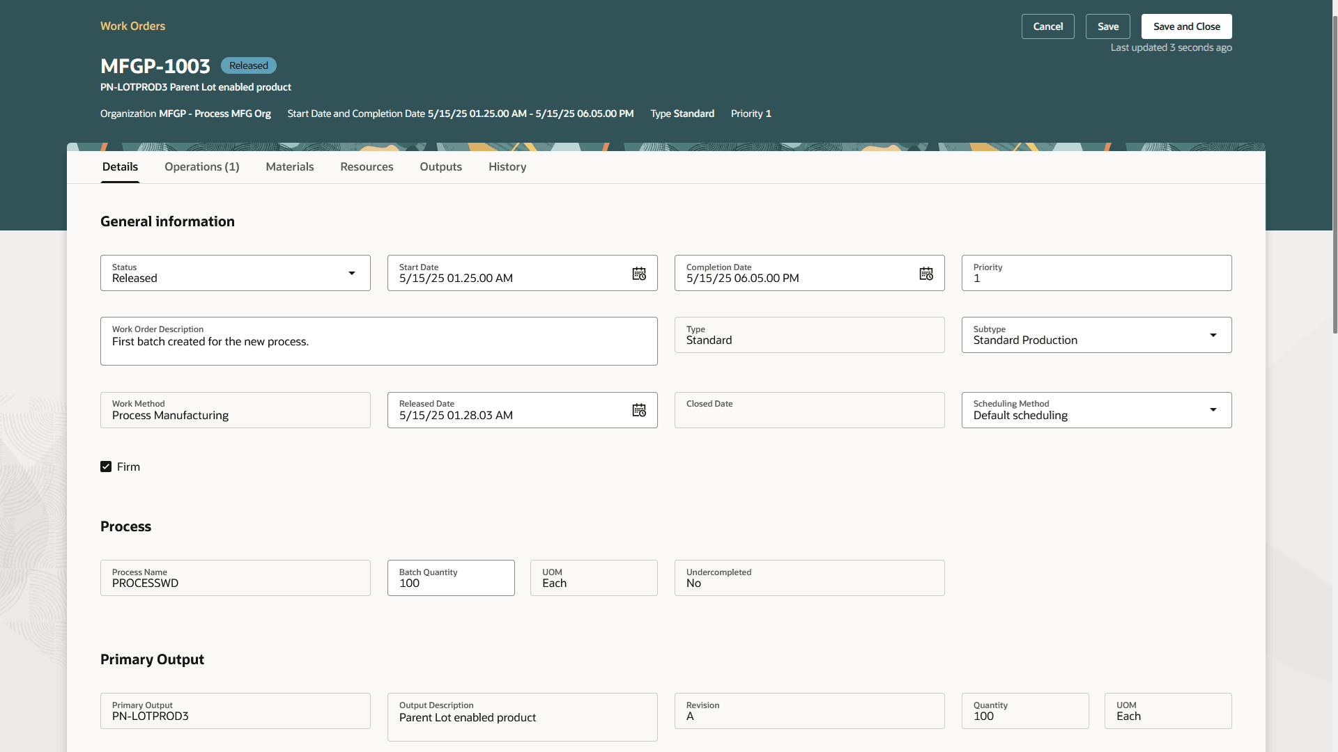 Edit Process Work Order