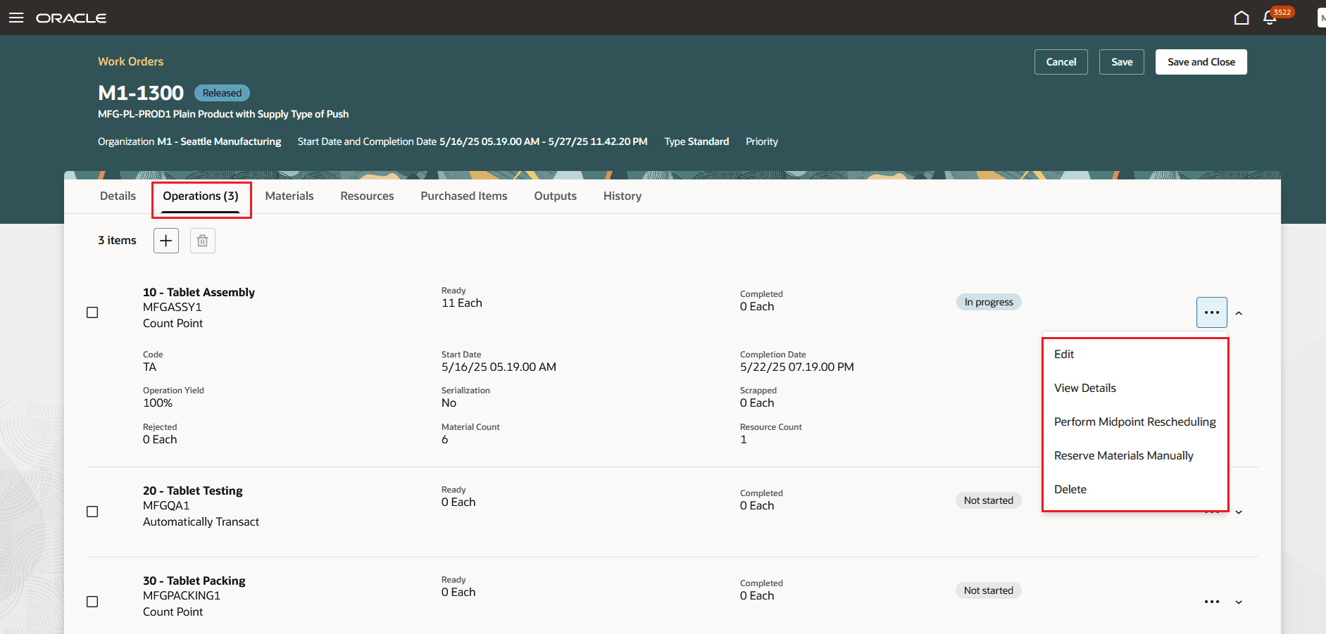 Work Order Operations