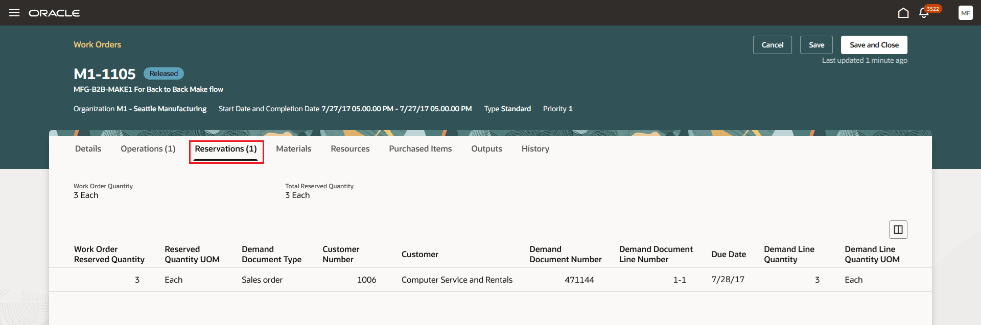 Discrete Work Order - Reservations