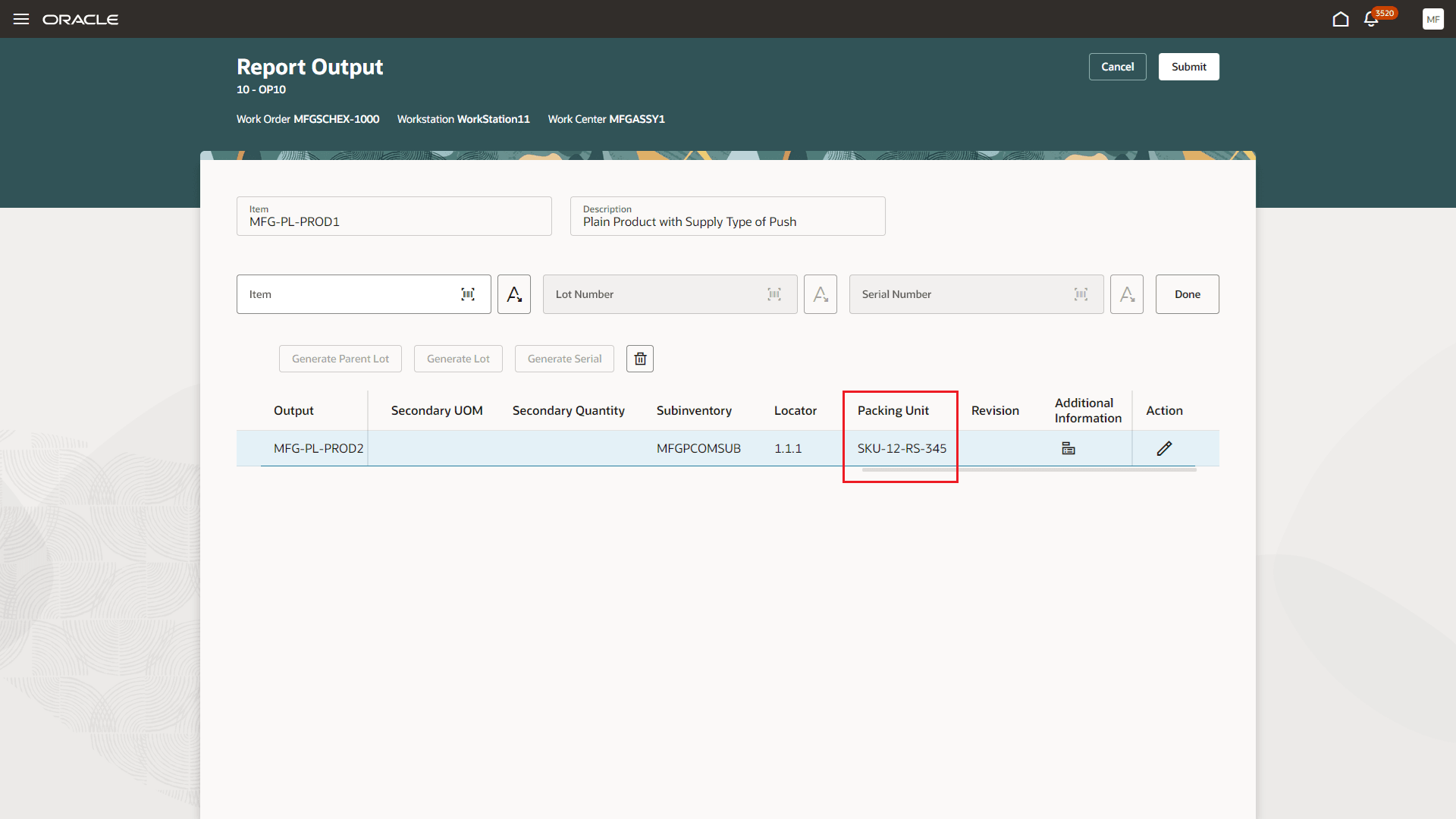 Packing unit in product completion transactions