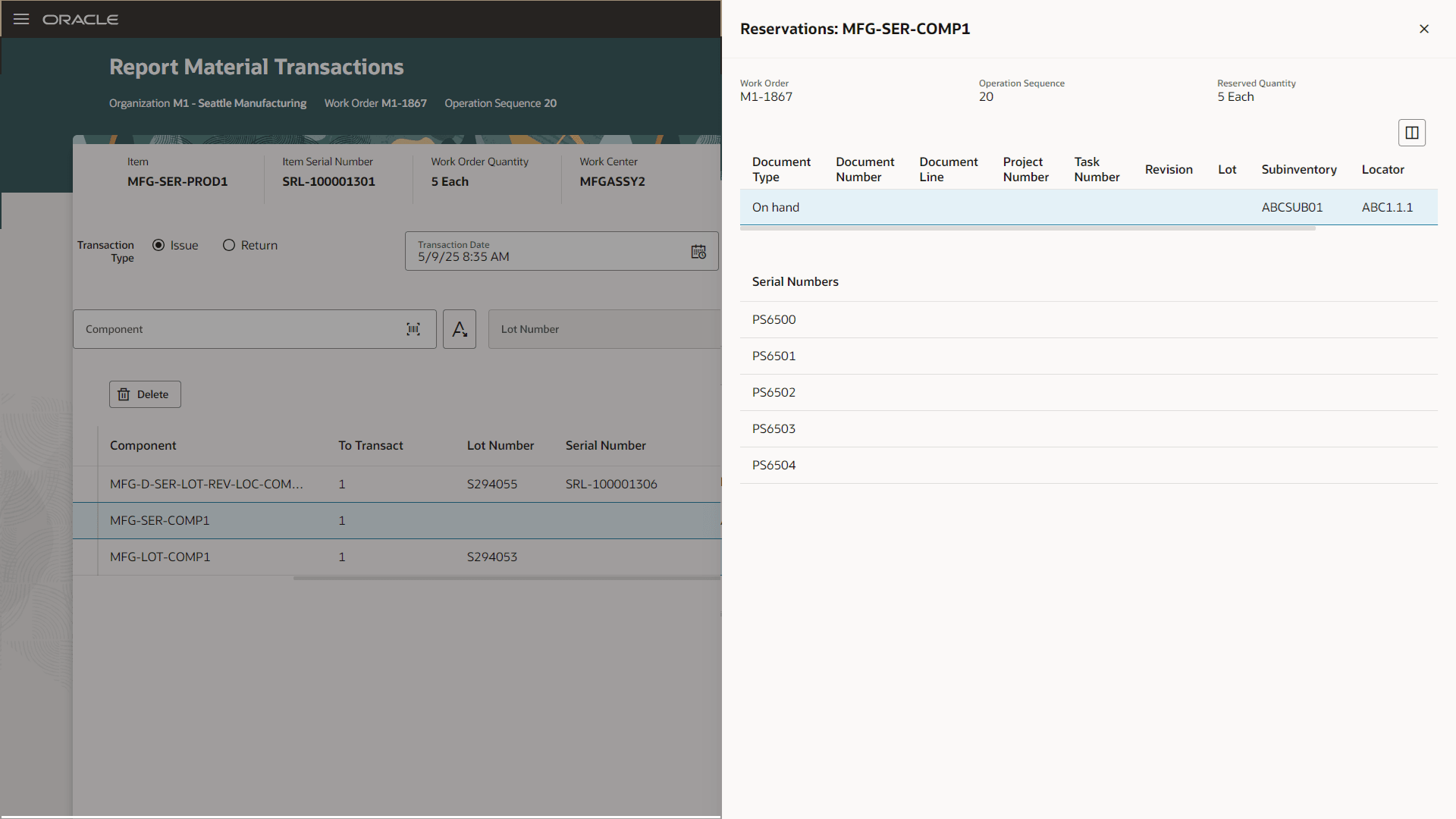 View Reservations from Report Material Transactions page