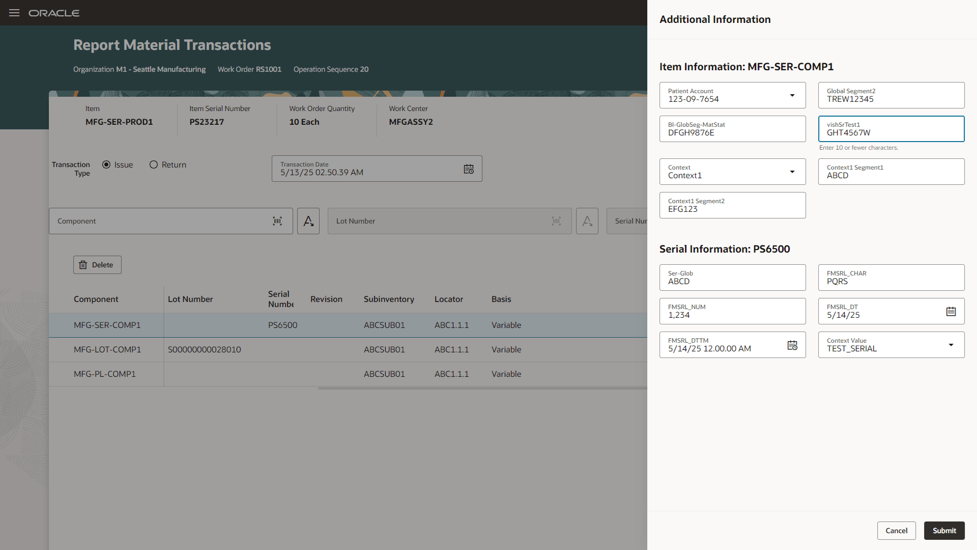 Descriptive Flexfields in Redwood Report Material Transaction page