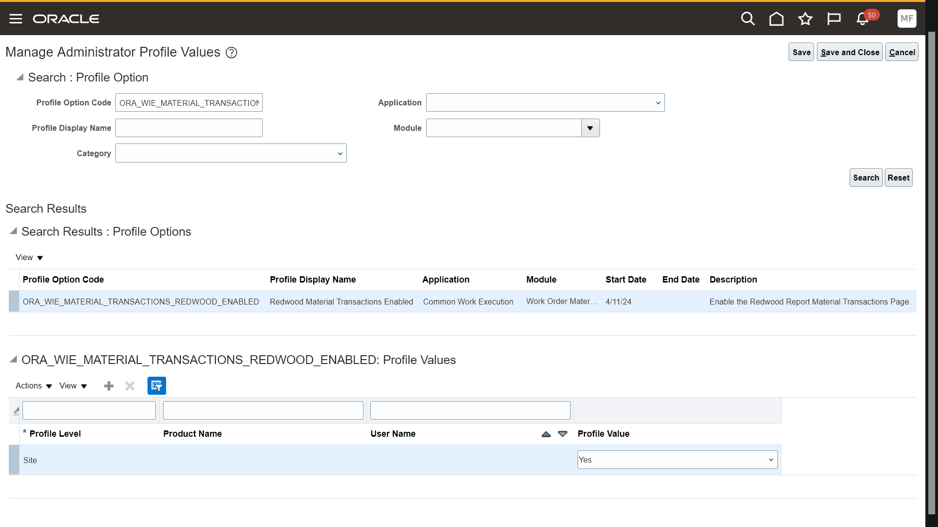 Profile Option to Enable Material Transactions in Redwood User Experience