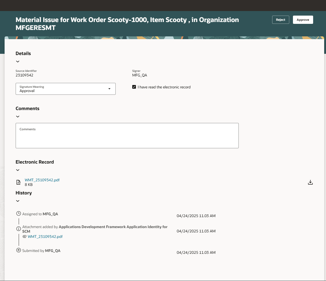 Electronic Signature Approval Notification Window