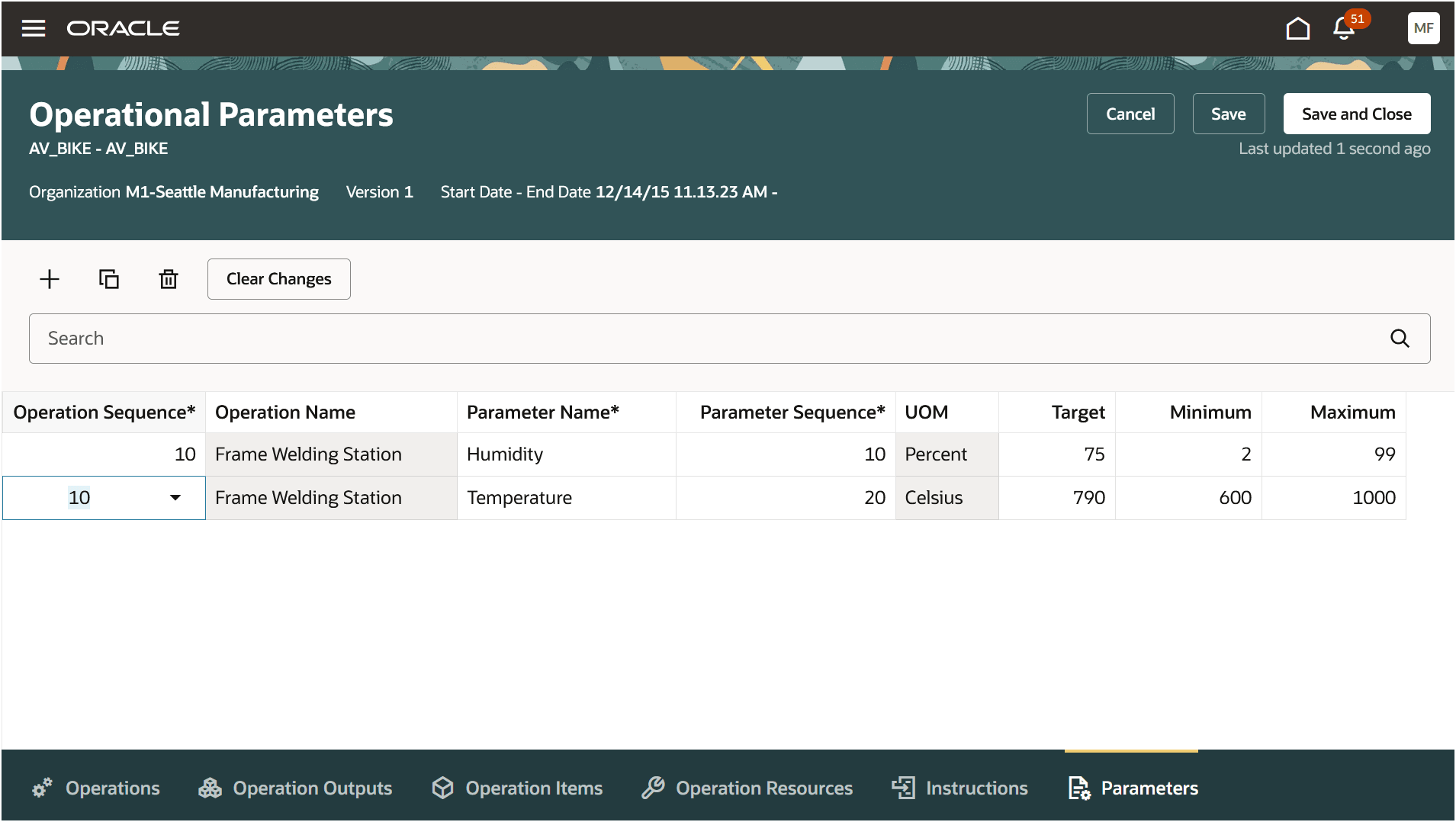 Associate Operational Parameters to the Work Definition Operation
