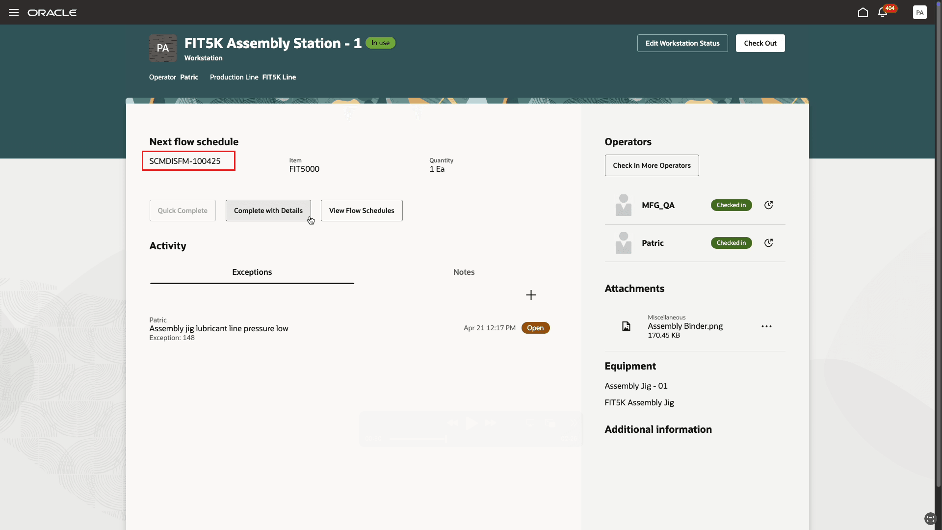 Report Flow Schedule Completion at a Workstation