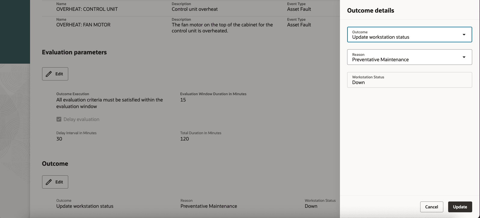 Select Outcome Related to Update Workstation Status
