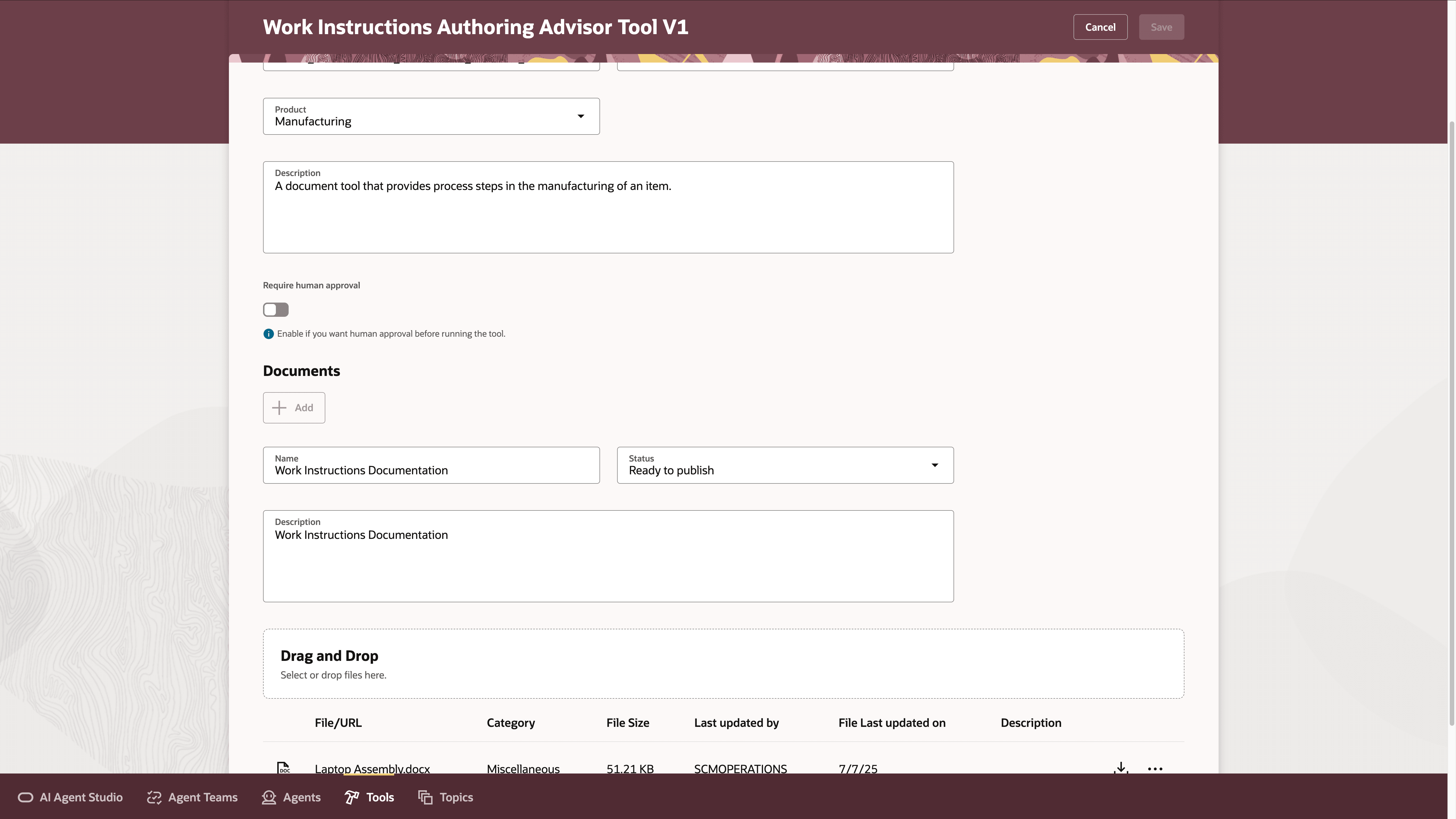 Publishing documents for the Agent