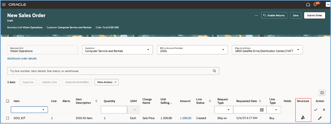 Add a line containing a kit item