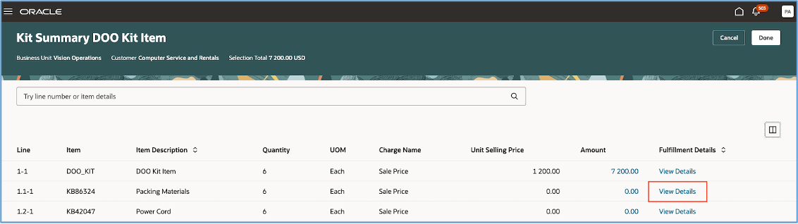 Fulfillment Details from the Summary Page