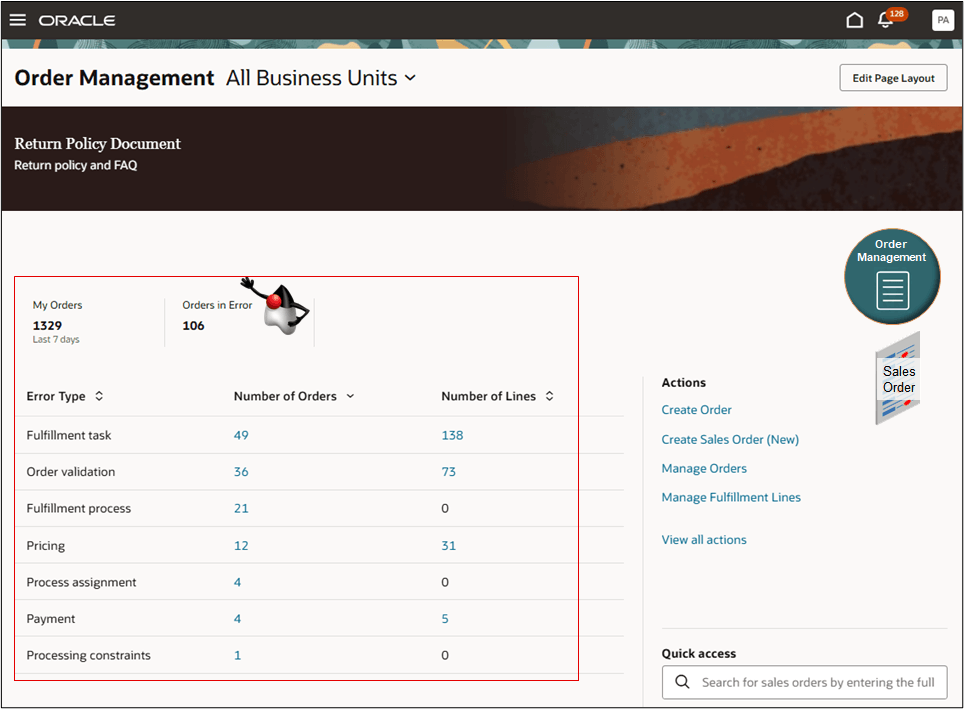 Landing Page - Orders in Error KPI