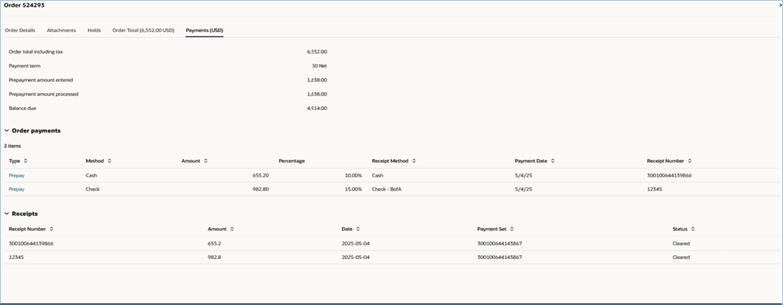 both early payments on the sales order