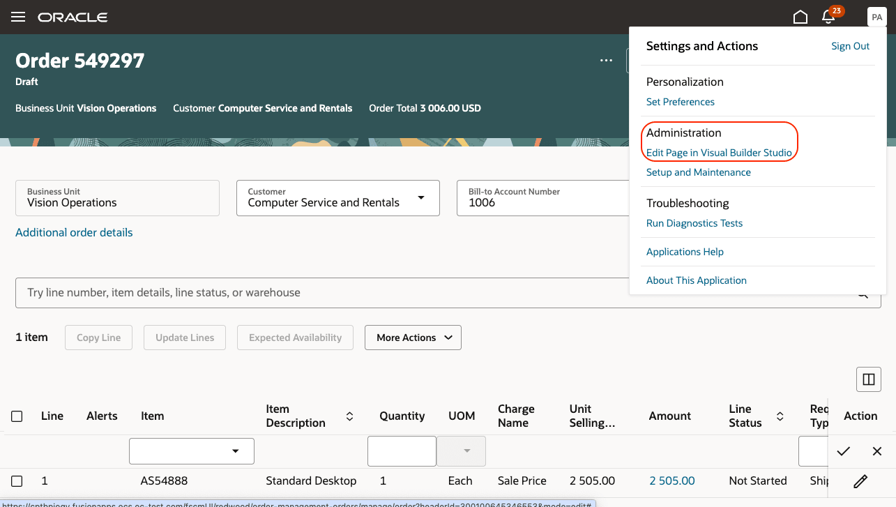 Edit Page in Visual Builder  for AI Agent: Sales Promotions Advisor