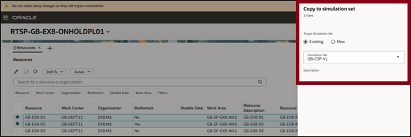 Copy to Simulation Set Drawer