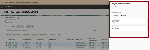 Copy All Changed Rows to Simulation Set Drawer