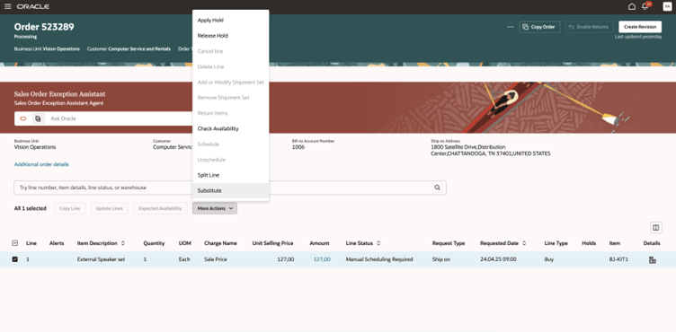 Substitute order lines that are already submitted