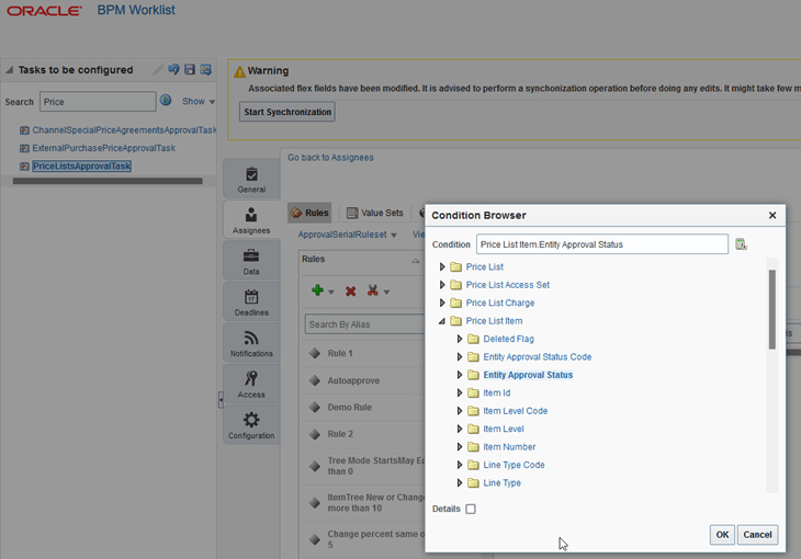 Specify attributes in condition browser