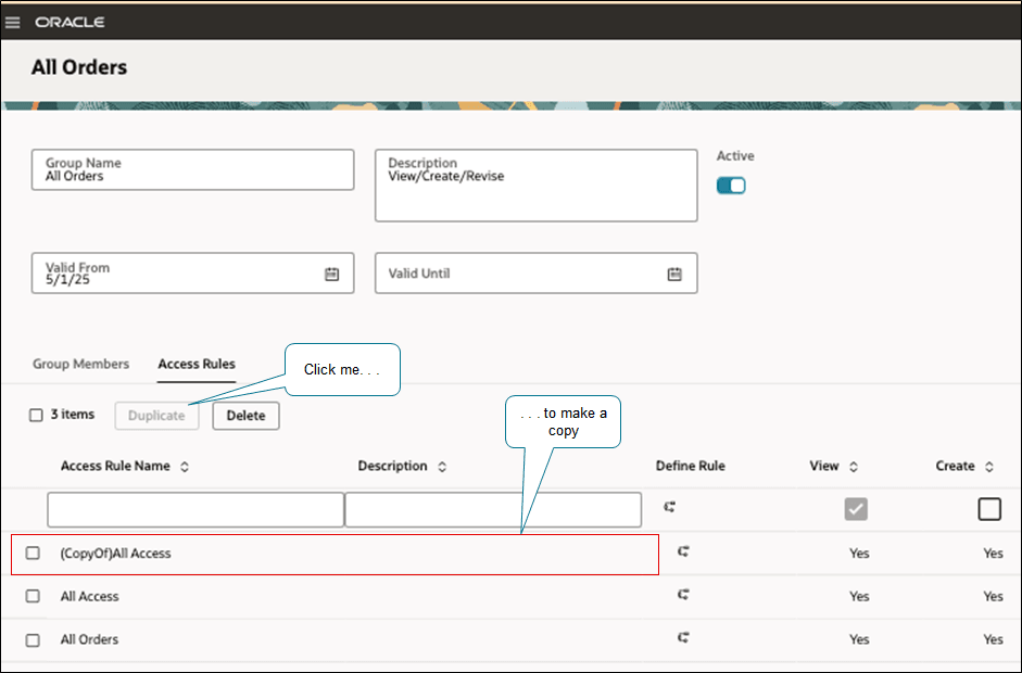 duplicate an access rule