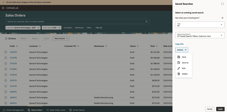 copy link to share saved search