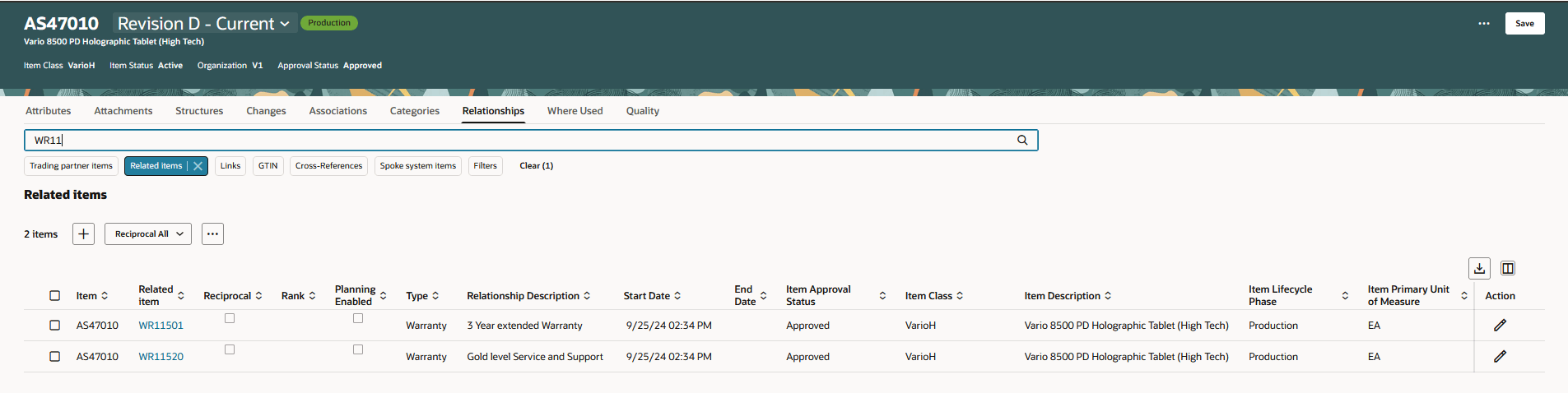 Search Item Relationships&nbsp;