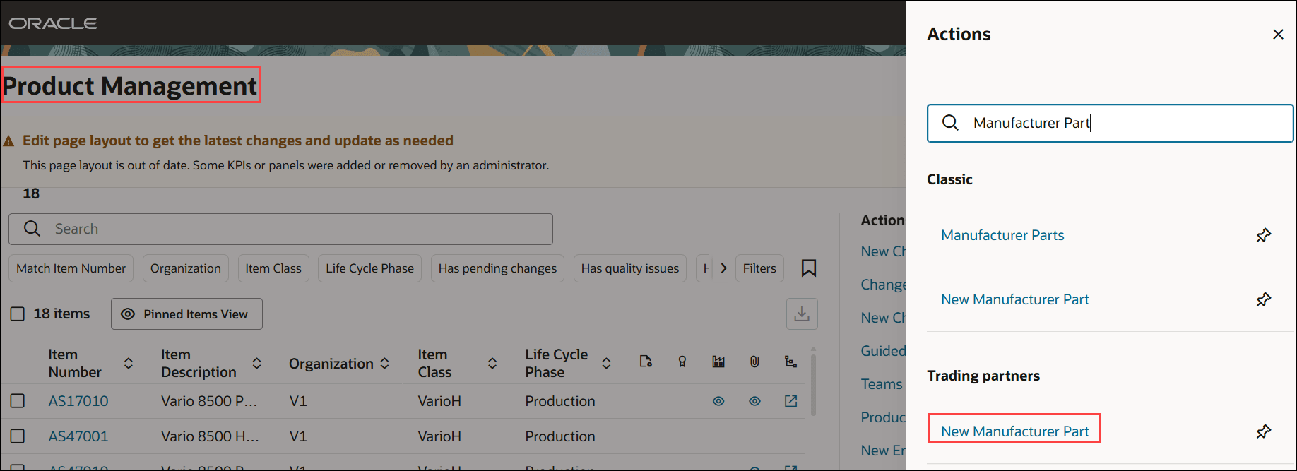 Create Manufacturer Part from Product Management Landing Page 