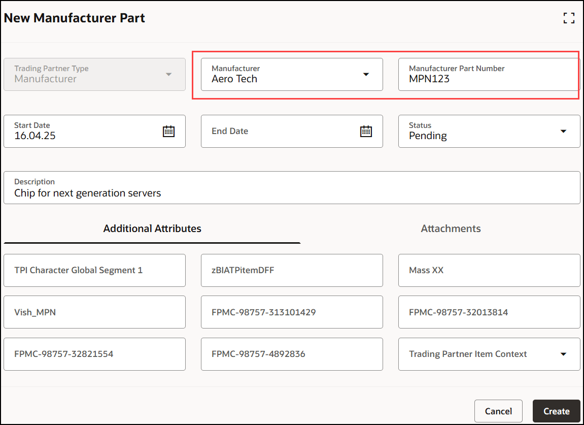 Create New Manufacturer Part from Product Management Landing Page