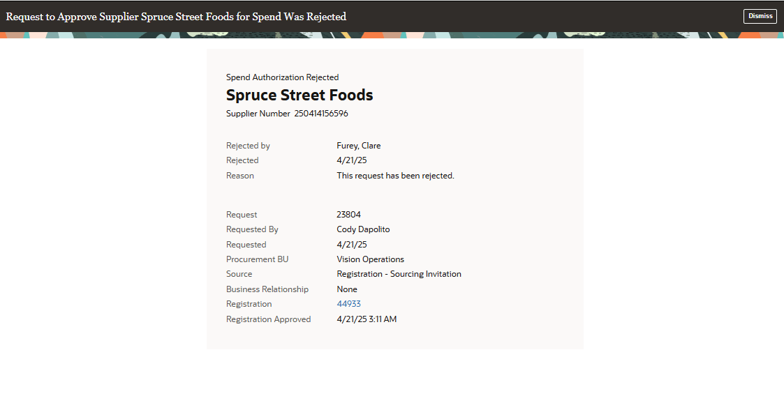 Spend Authorization Request Rejected Notification