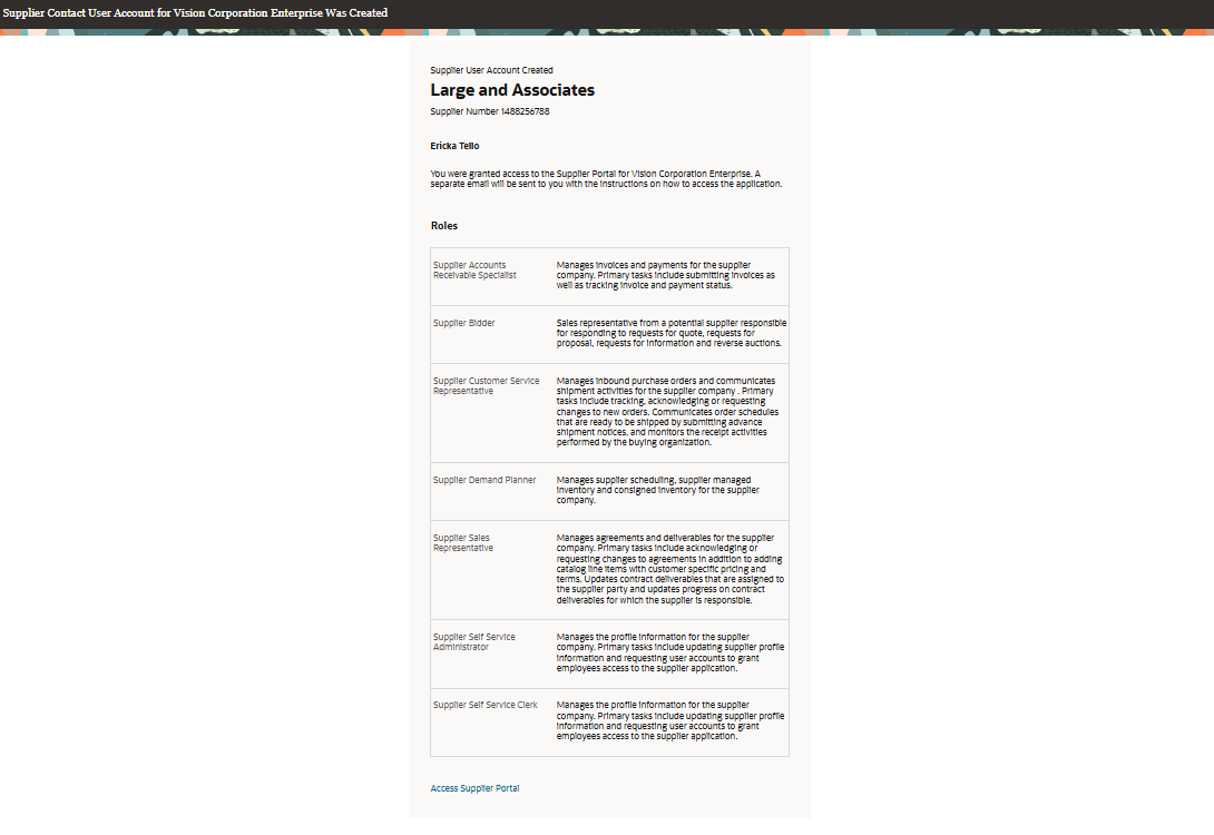 Supplier User Account Created Notification
