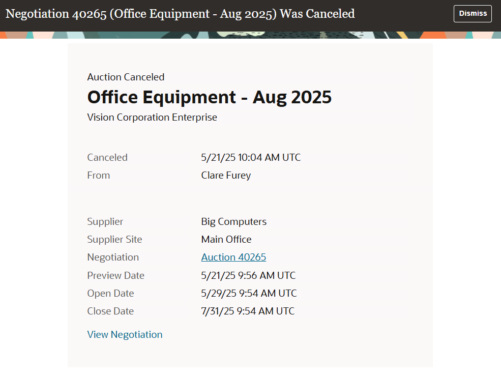 Negotiation Canceled FYI Notification