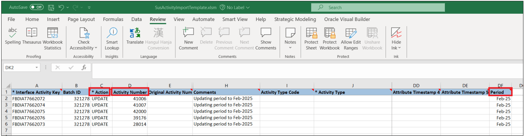 Sustainability Activities Template - Columns to Update