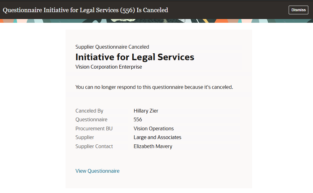 Questionnaire Canceled FYI Notification