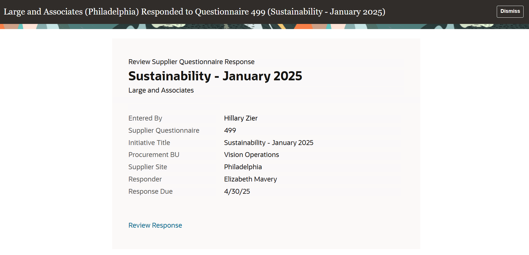 Questionnaire Response Submitted FYI Notification