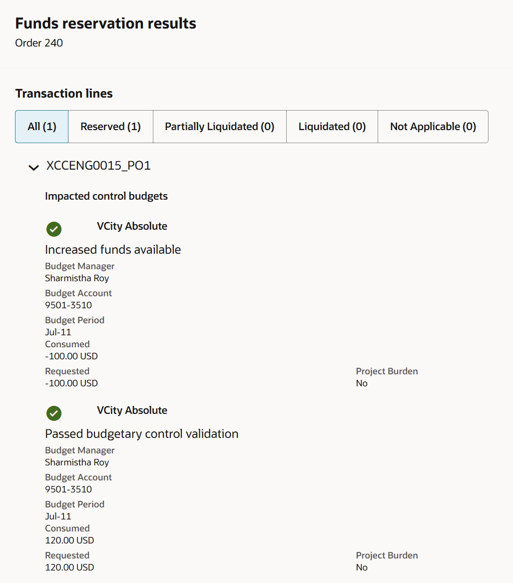 Funds reservation for change order.