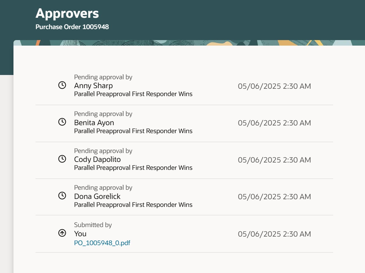 View purchase order approvers