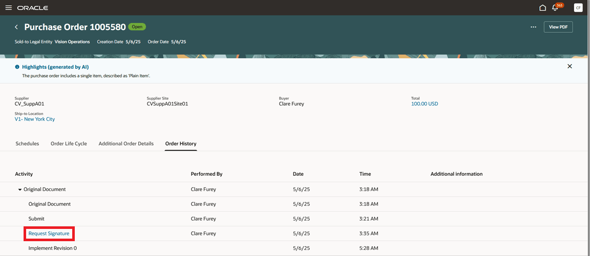 Purchase Order History