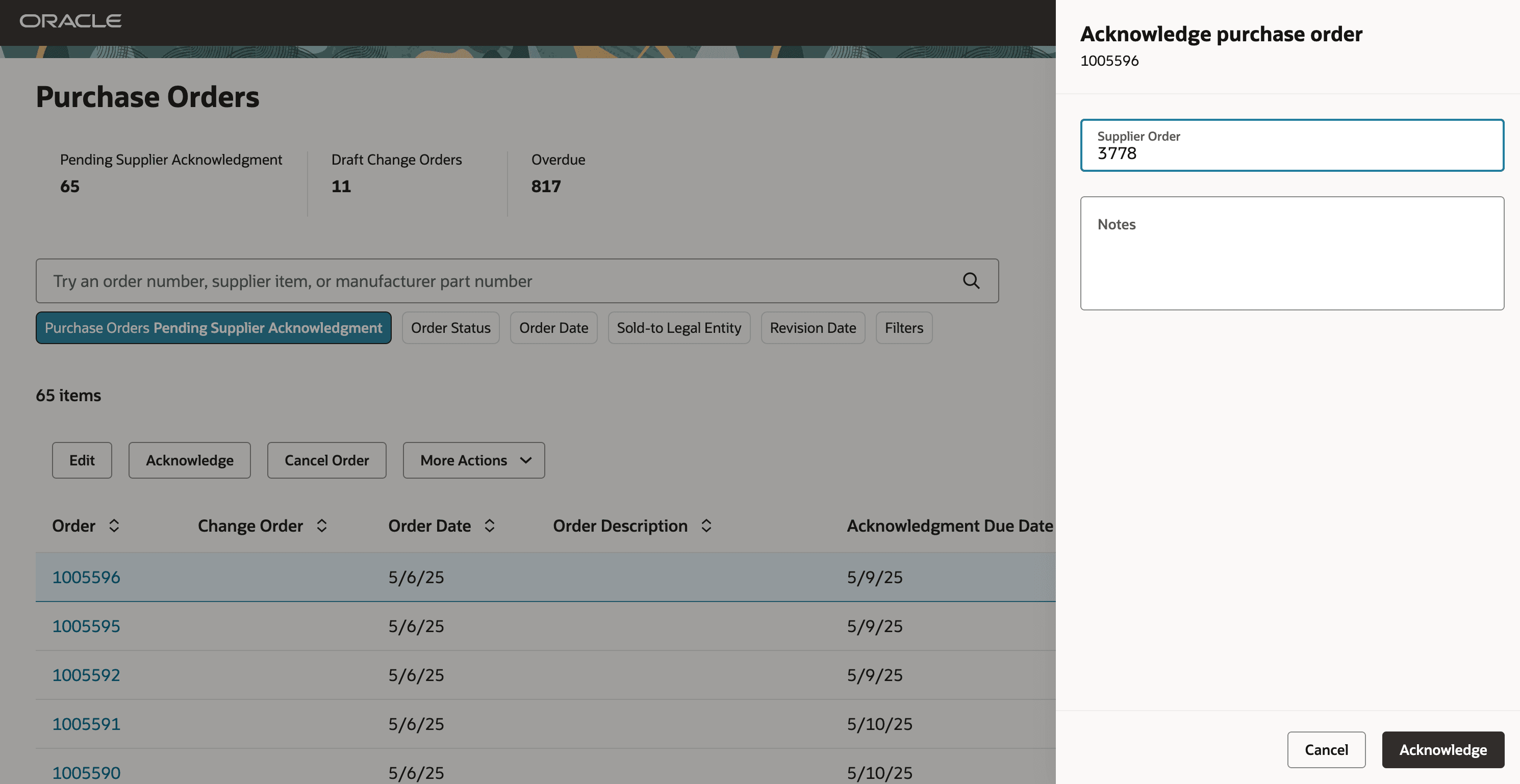 Acknowledge an Implemented Order