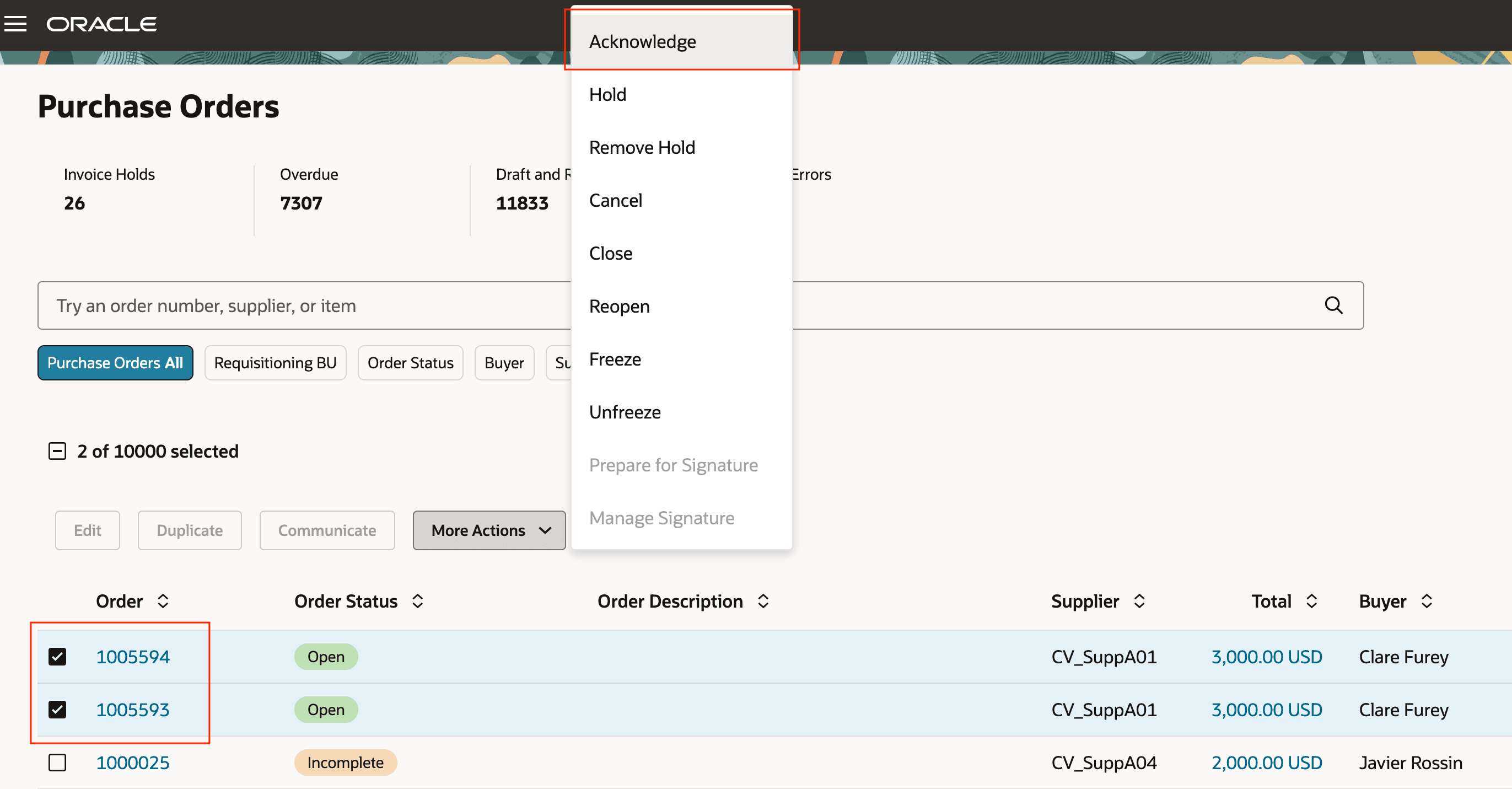 Acknowledge Multiple Orders