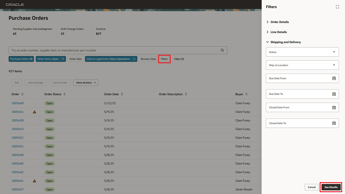 Additional Filters for Supplier Purchase Orders