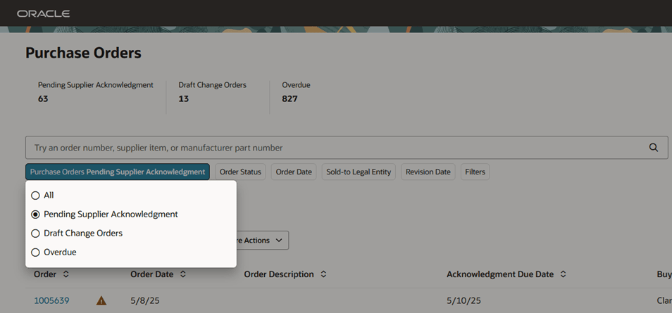 Contextual Filters for Supplier Purchase Orders
