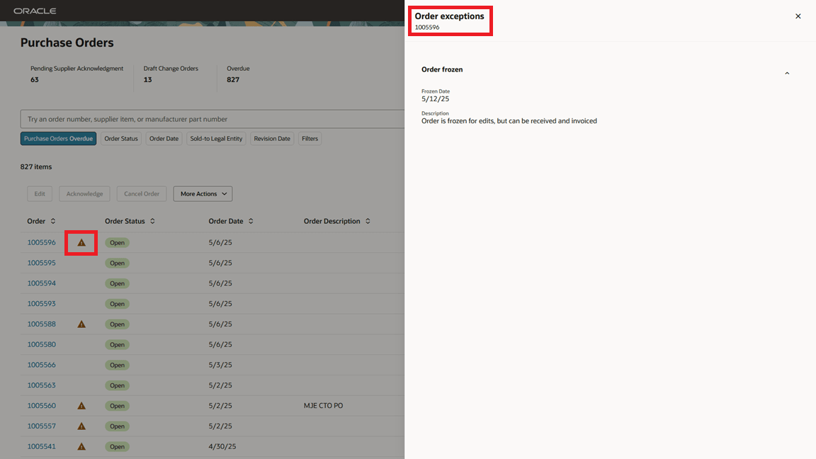 Supplier Purchase Order Exceptions