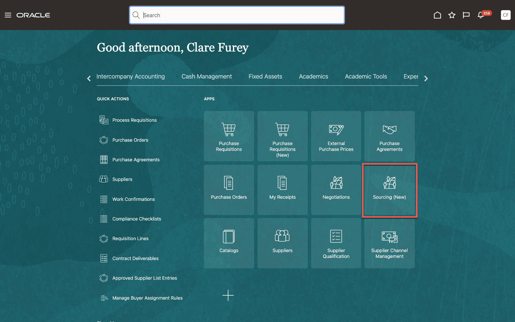 New Tile to Access Sourcing Landing Page