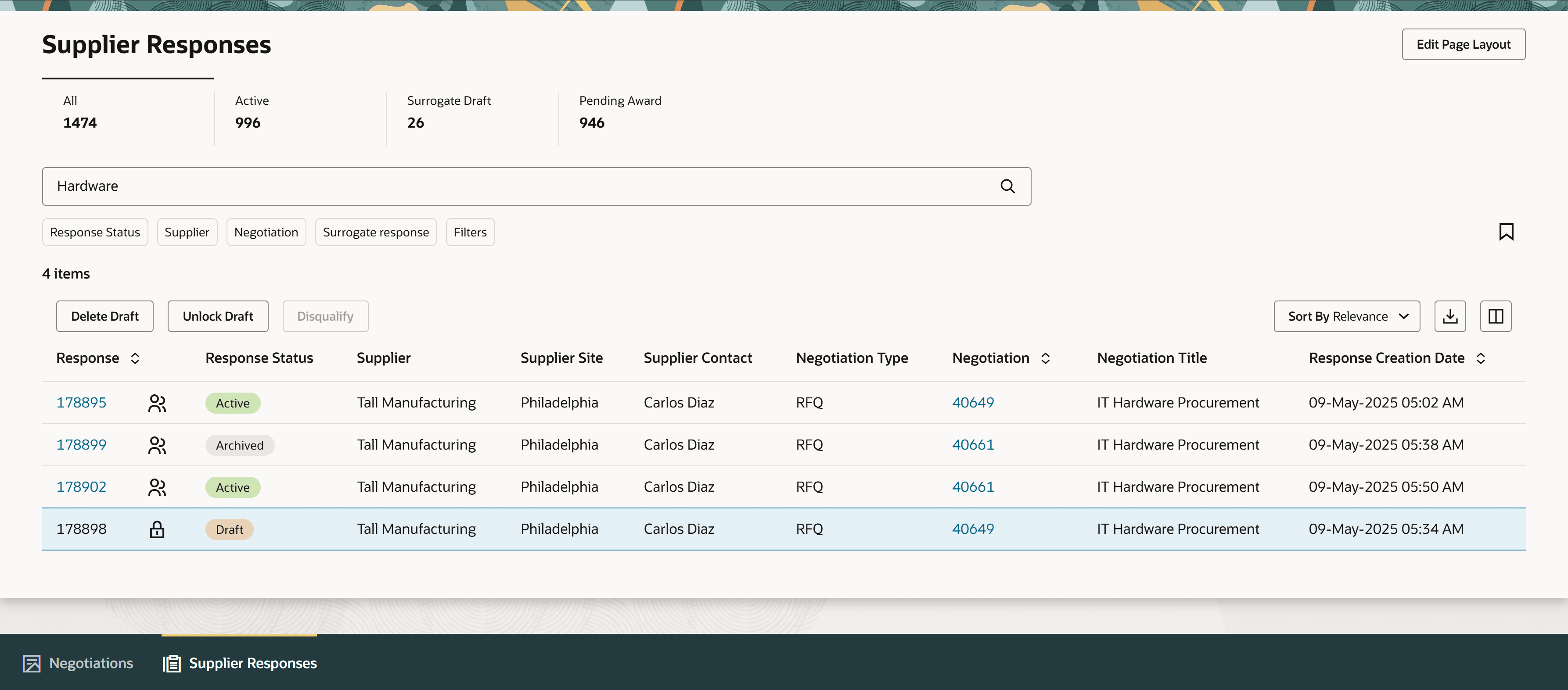 Supplier Responses Workbench