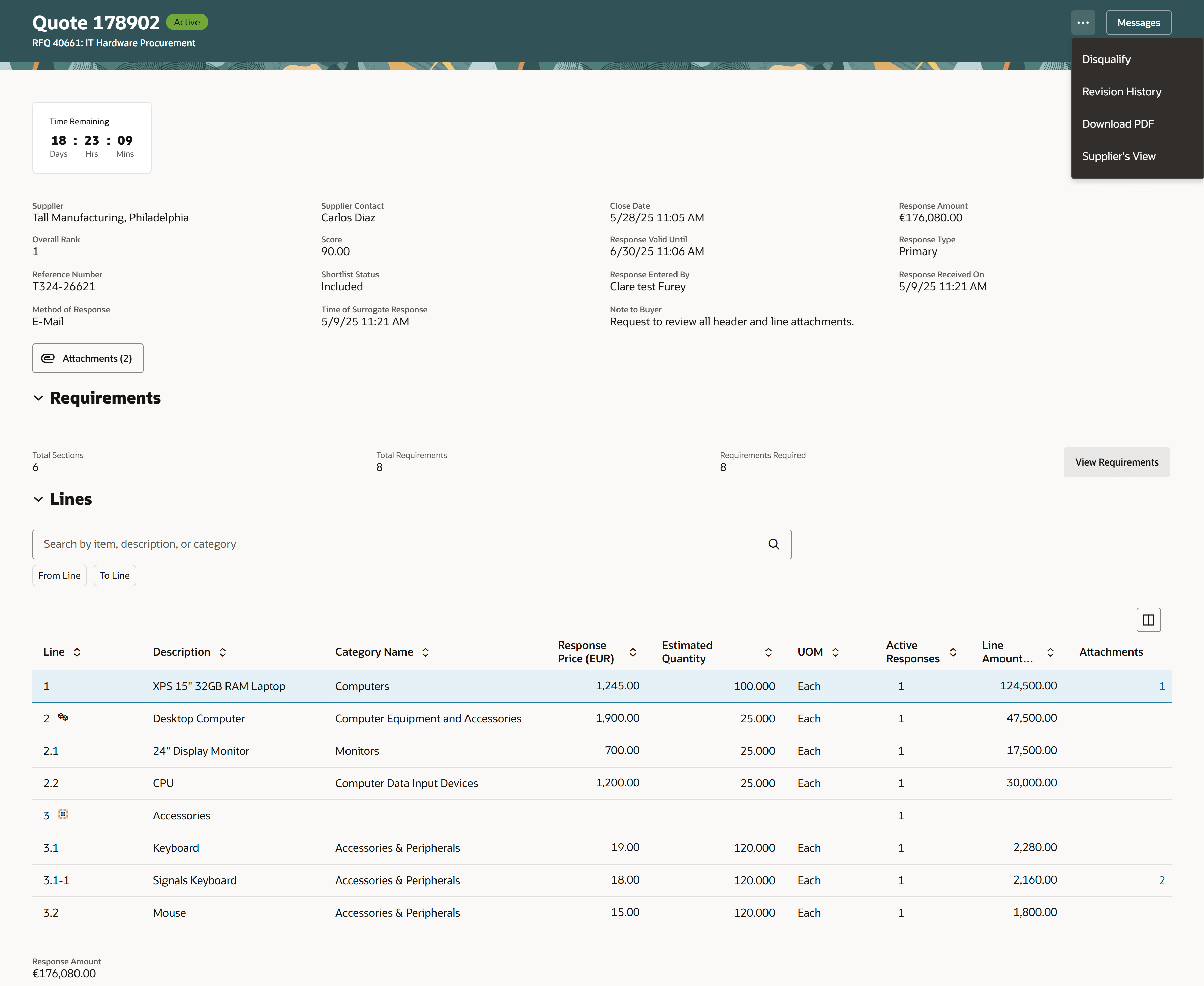 Supplier Response Page