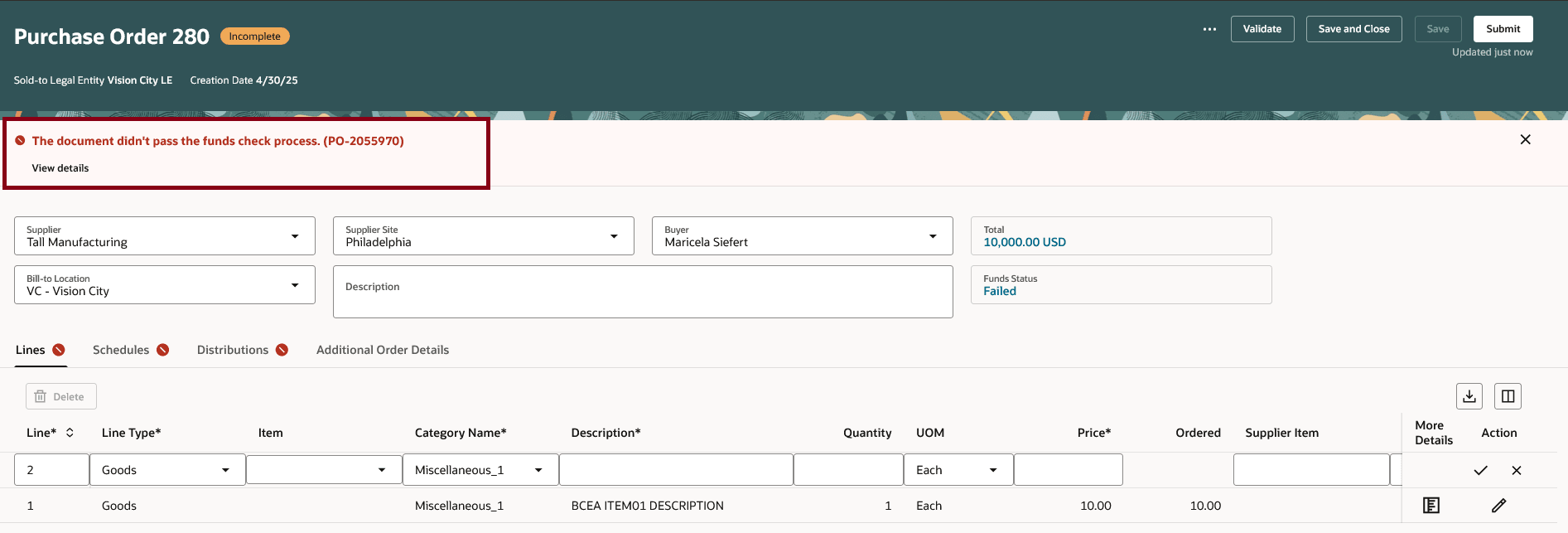 Funds Check Failed After Performing Check Funds Action