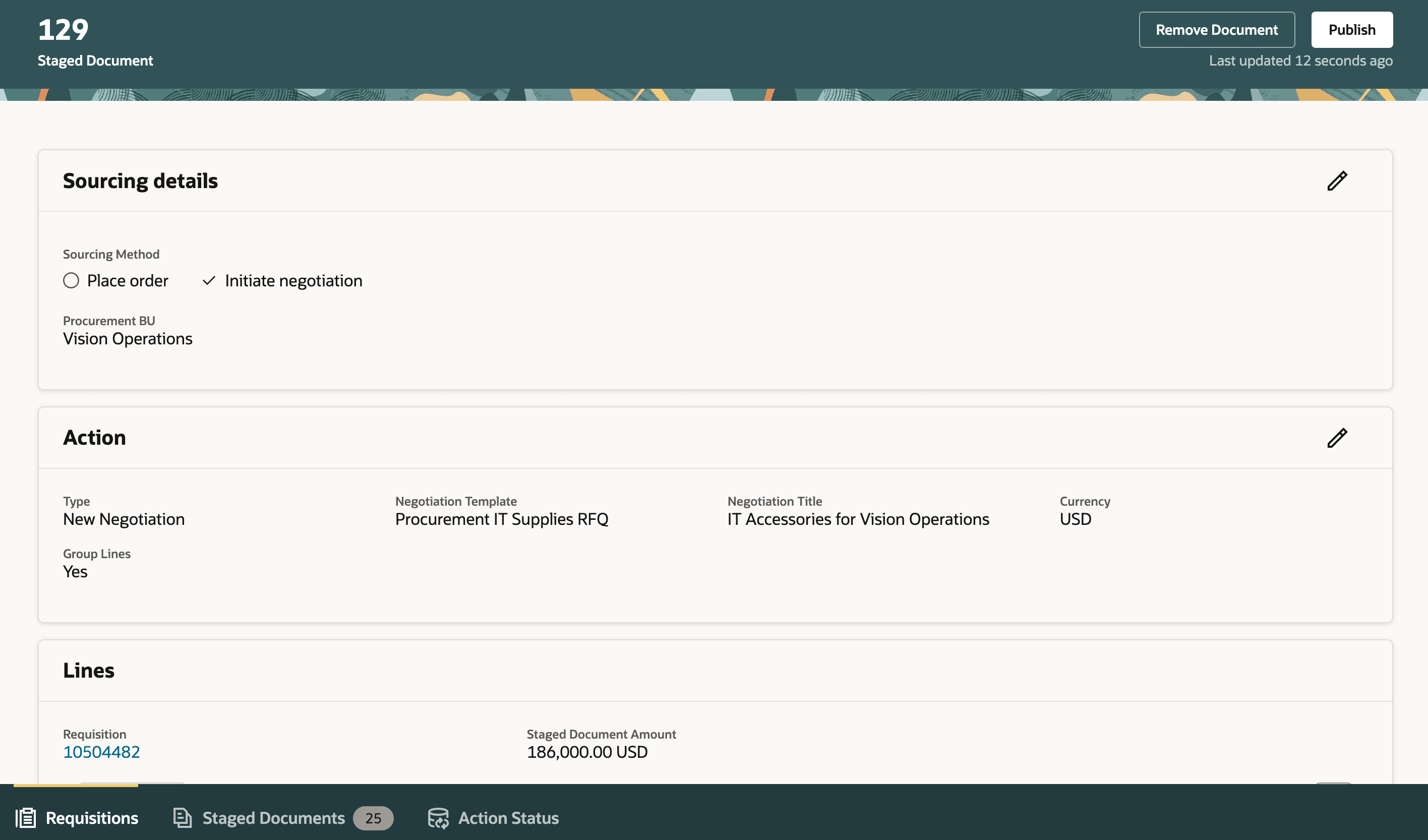 Staged Document to Create a New Negotiation