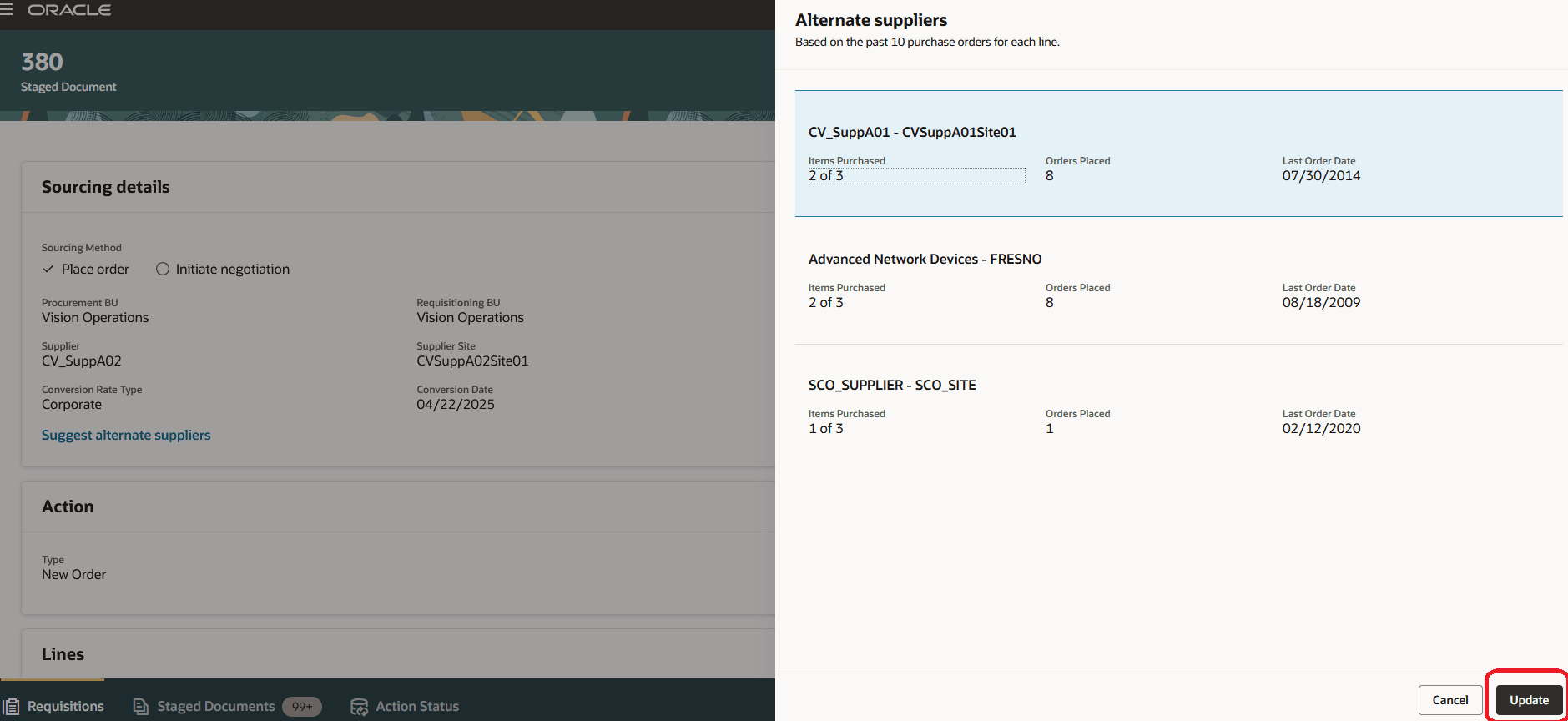 Suppliers with Past Purchases