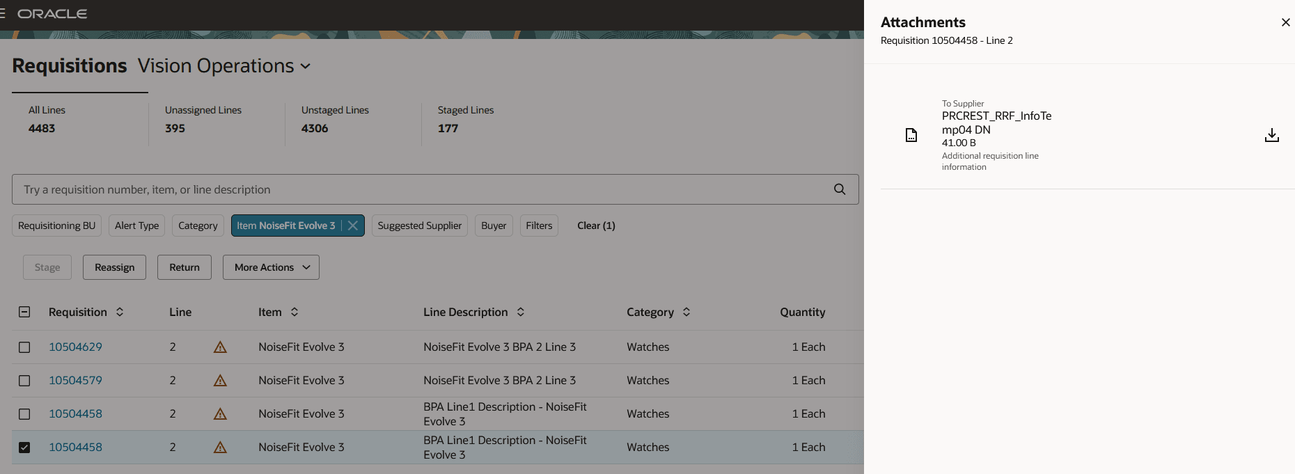 Attachments Drawer in Requisition Page